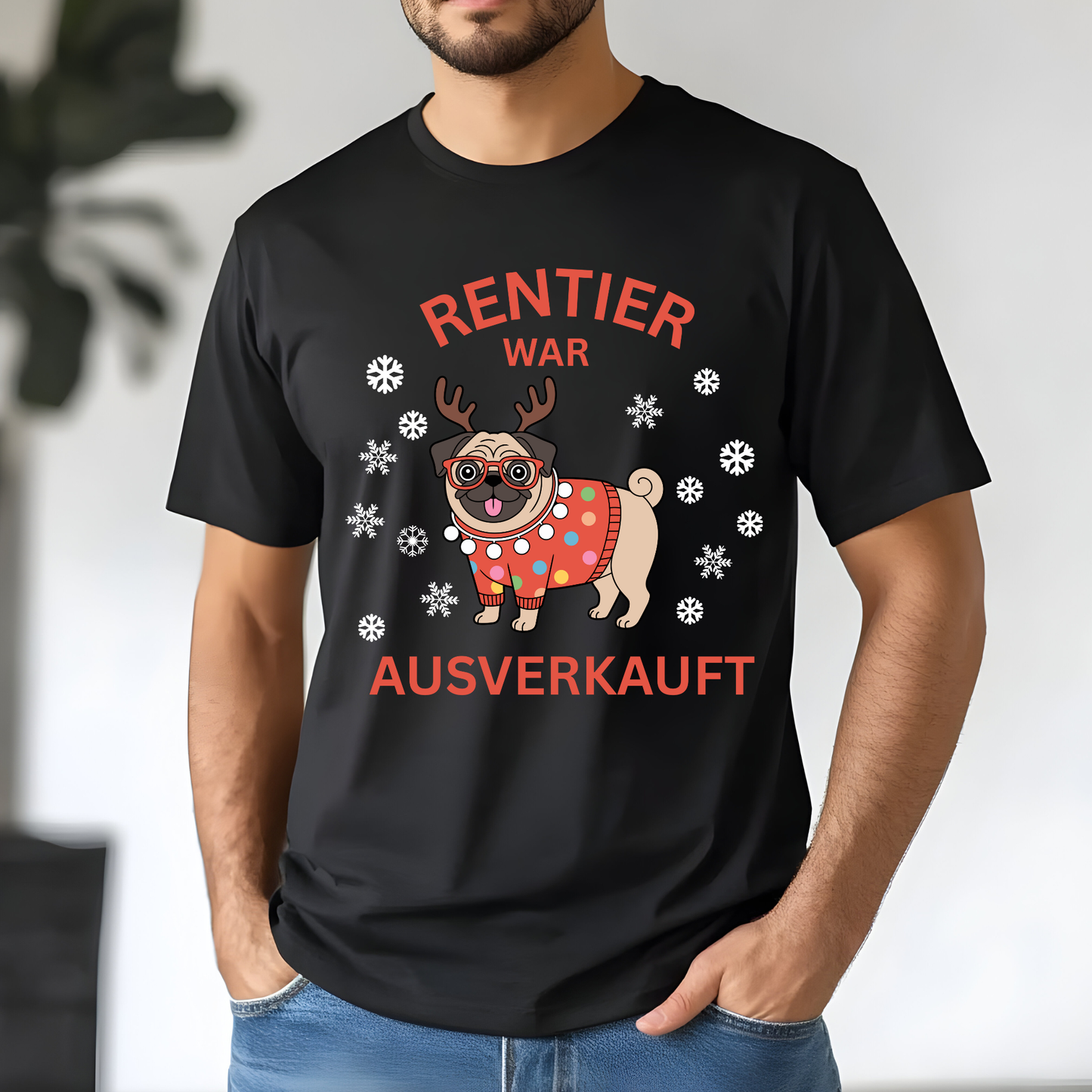 T-Shirt Weihnachten Mops " Rentier war ausverkauft"